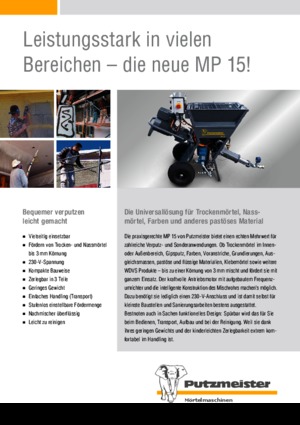 Pompes  mélangeuses à mortier Putzmeister MP 15