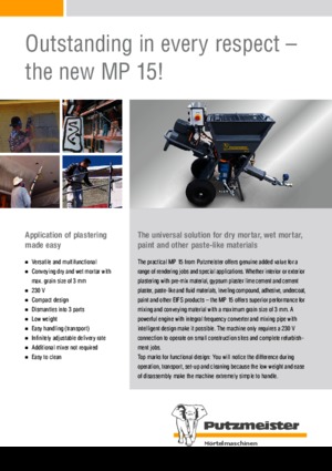 Pompes  mélangeuses à mortier Putzmeister MP 15