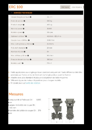 Têtes de fraisage montables (hydr.) Erkat ERC 100