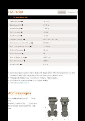 Têtes de fraisage montables (hydr.) Erkat ERC 1700