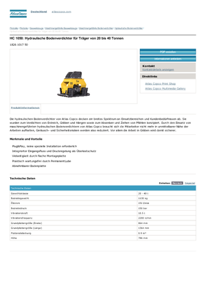 Plaques vibrantes montables Atlas Copco HC 1050