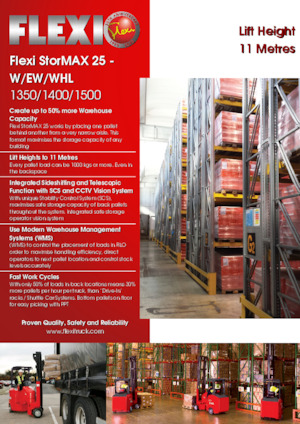 Chariots élévateurs à fourche pour allées étroites VNA Flexi StorMAX 25 W