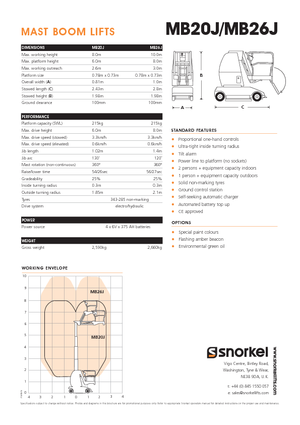Nacelles à mât vertical unique Snorkel MB26J