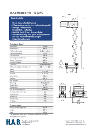 Nacelles ciseaux X su roues HAB S 105-16 E 2WD