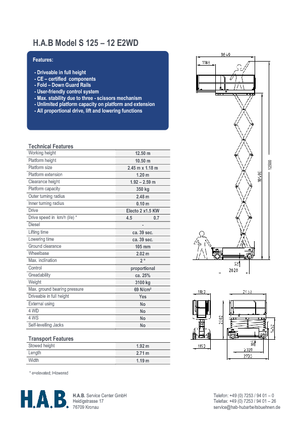 Nacelles ciseaux X su roues HAB S 125-12 E 2WD