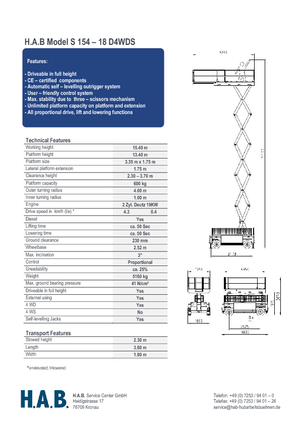Nacelles ciseaux X su roues HAB S 154-18 D 4WD S