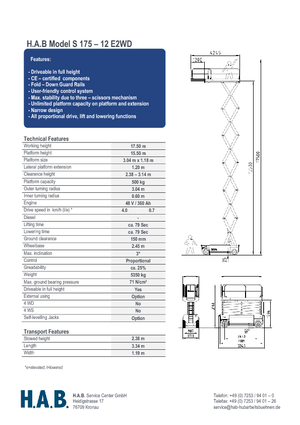 Nacelles ciseaux X su roues HAB S 175-12 E 2WD