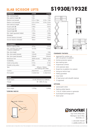 Nacelles ciseaux X su roues Snorkel S1930E