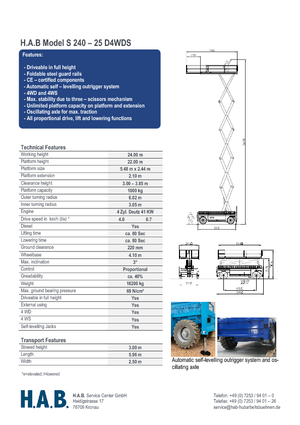Nacelles ciseaux X su roues HAB S 240-25 D 4WD S