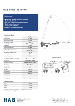 Nacelles télescopiques sur roues HAB T 16 JD 4WD