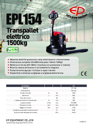 Transpalette ellectr. timon des piétons à partir du sol EP EPL154