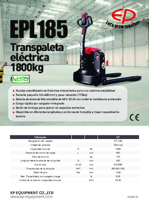 Transpalette ellectr. timon des piétons à partir du sol EP EPL185