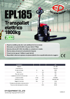 Transpalette ellectr. timon des piétons à partir du sol EP EPL185