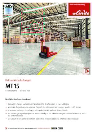 Transpalette ellectr. timon des piétons à partir du sol Linde MT15