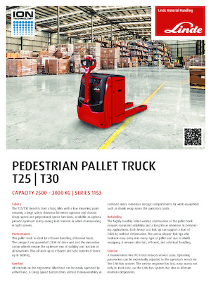 Transpalette ellectr. timon des piétons à partir du sol Linde T25