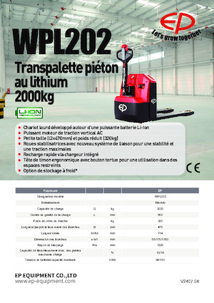 Transpalette ellectr. timon des piétons à partir du sol EP WPL202