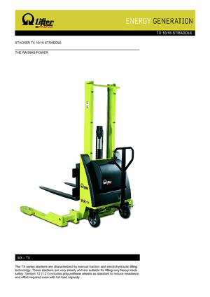 Gerbeurs à conducteur accompagnant PRAMAC Lifter TX 10/16 Straddle