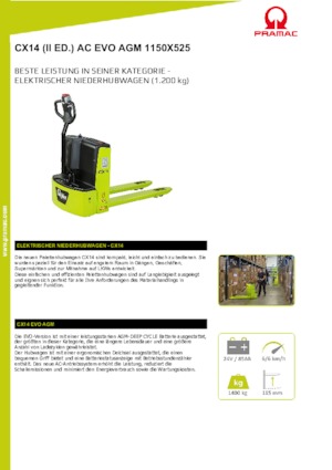 Transpalette ellectr. timon des piétons à partir du sol PRAMAC Lifter CX 14 EVO GEL