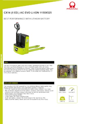 Transpalette ellectr. timon des piétons à partir du sol PRAMAC Lifter CX 14 EVO Li-Ion