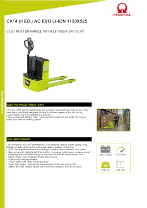 Transpalette ellectr. timon des piétons à partir du sol PRAMAC Lifter CX 14 EVO Li-Ion