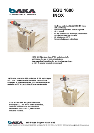 Transpalette ellectr. timon des piétons à partir du sol Baka EGU 1600 Inox