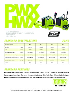 Transpalette ellectr. timon des piétons à partir du sol Clark HWX 40