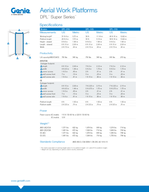 Nacelles à mât vertical unique Genie DPL 25 S