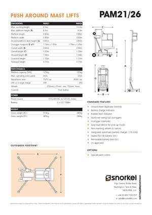 Nacelles à mât vertical unique Snorkel PAM26AC