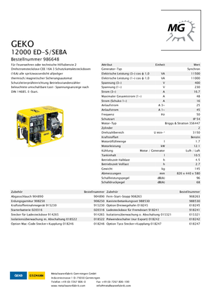 Groupes électrogènes à essence Geko ® 12000 ED-S/SEBA