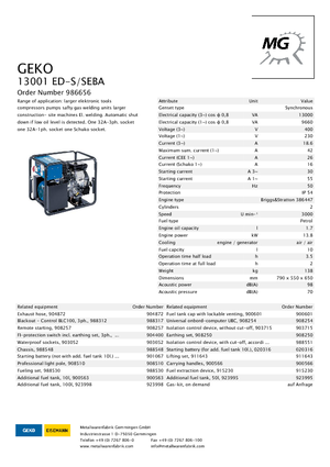 Générateurs électrogènes 3000 moteur à essence Geko ® 13001 ED-S/SEBA