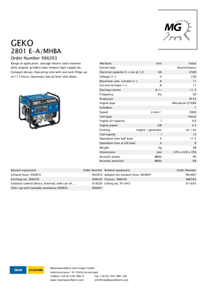 Groupes électrogènes à essence Geko ® 2801 E-A/MHBA
