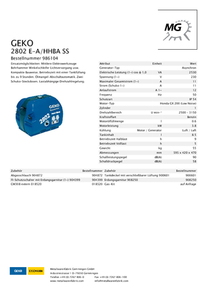 Groupes électrogènes à essence Geko ® 2802 E-A/HHBA*