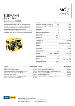 Groupes électrogènes à essence Eisemann BSKA 13 EV