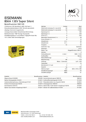 Groupes électrogènes à essence Eisemann BSKA 13 EV