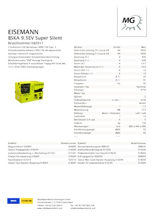 Groupes électrogènes à essence Eisemann BSKA 9.5 EV