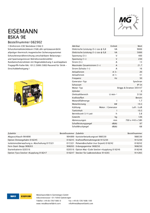 Groupes électrogènes à essence Eisemann BSKA 9 E