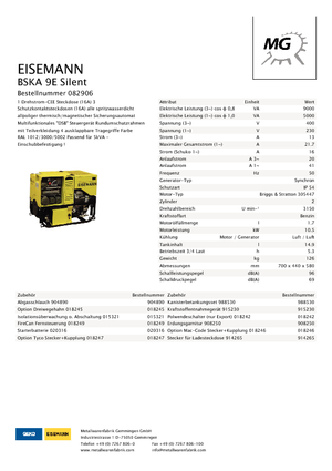 Groupes électrogènes à essence Eisemann BSKA 9 E