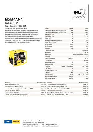 Groupes électrogènes à essence Eisemann BSKA 9 EV