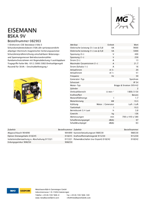 Groupes électrogènes à essence Eisemann BSKA 9 V