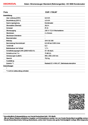 Groupes électrogènes à essence Honda EC 5000