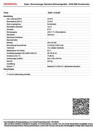Groupes électrogènes à essence Honda ECM 2800