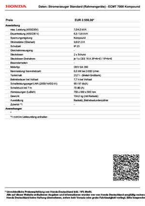Groupes électrogènes à essence Honda ECMT 7000
