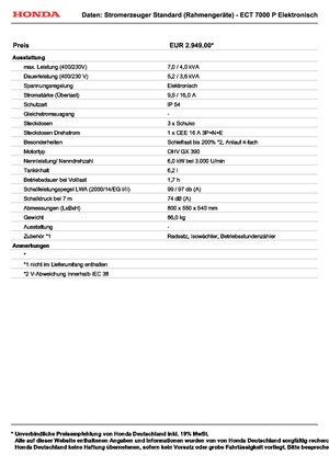 Groupes électrogènes à essence Honda ECT 7000 P