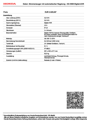 Groupes électrogènes à essence Honda EG 5500