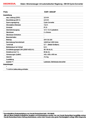 Groupes électrogènes à essence Honda EM 30