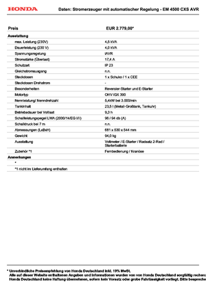 Groupes électrogènes à essence Honda EM 4500 CXS