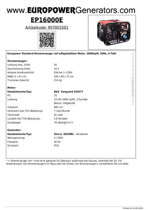 Groupes électrogènes à essence Europower EP16000E (S)