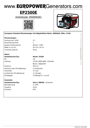 Groupes électrogènes à essence Europower EP2500E (S)
