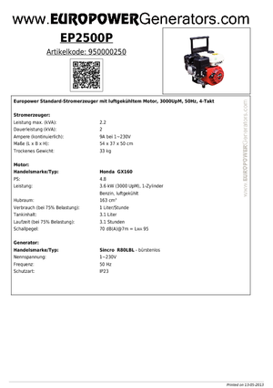 Groupes électrogènes à essence Europower EP2500P (S)