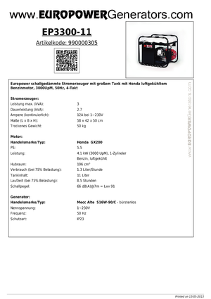 Groupes électrogènes à essence Europower EP3300-11 (MA)